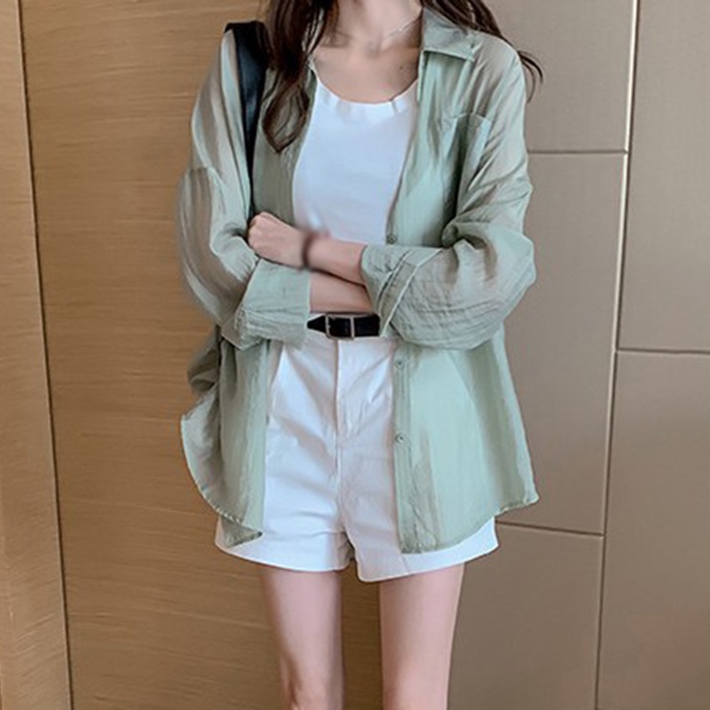 Áo sơ mi tay dài phối nút thiết kế oversized cho phái nữ