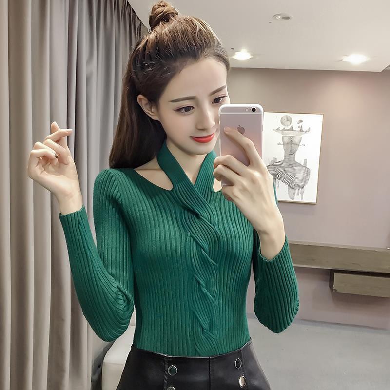 Áo Sweater Tay Dài Cổ Chữ V Dáng Ôm Thời Trang Trẻ Trung Cho Nữ