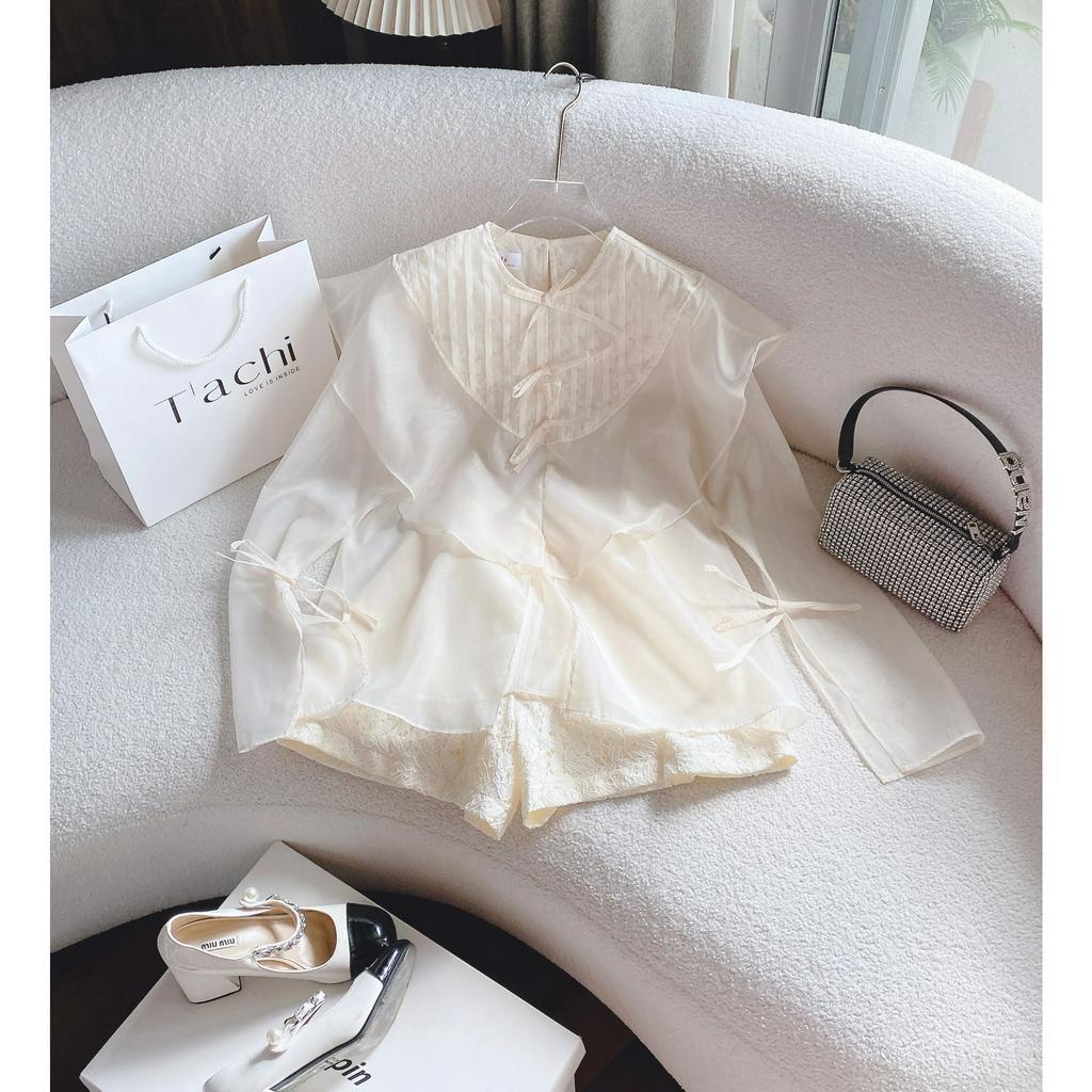 SET VOAN NUDE TAY PHỒNG + SHORT REN HOA 🎶