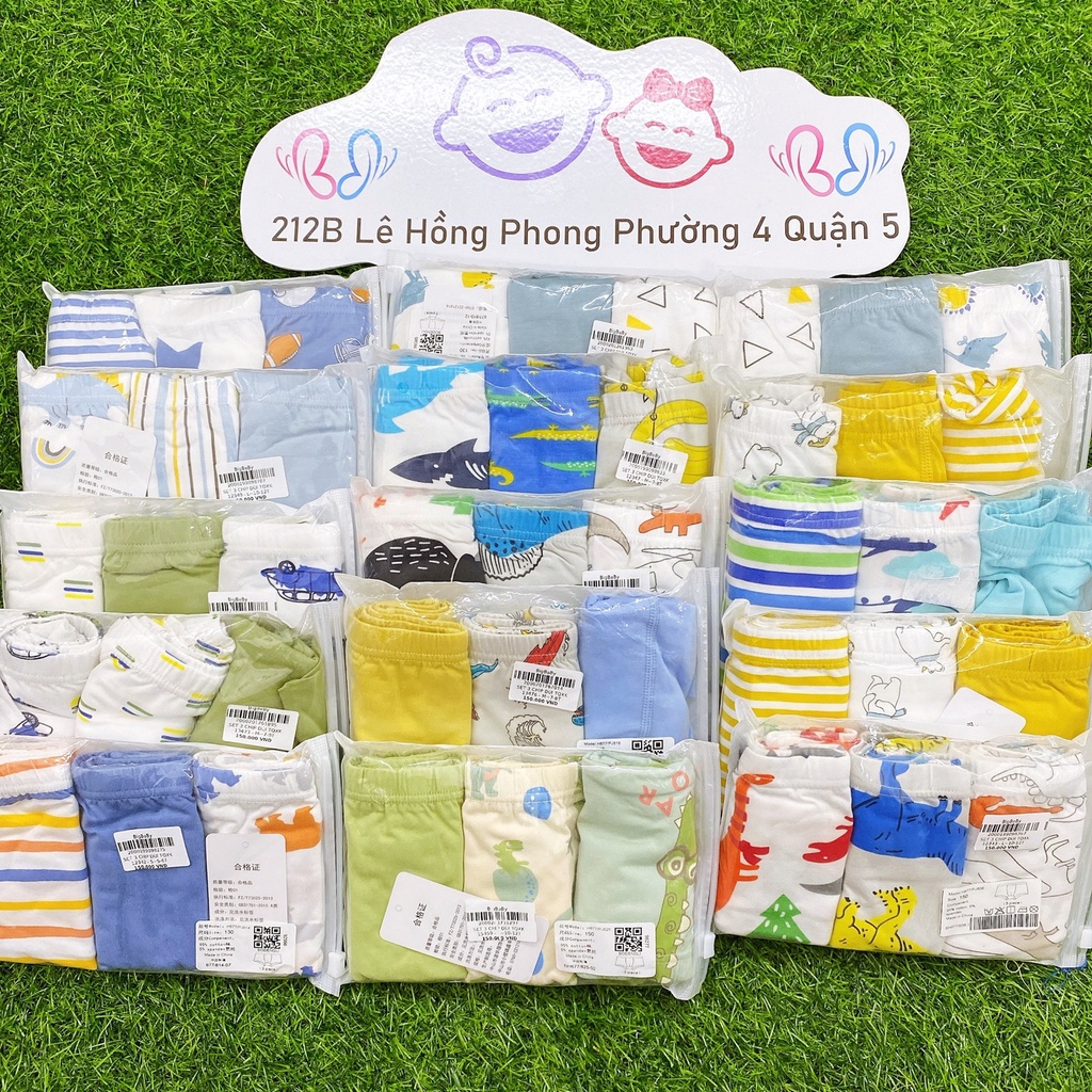 Set 3 quần chip đùi bé trai Bigbaby nhiều mẫu, thun cotton mềm thoải mái cho bé 16-38KG