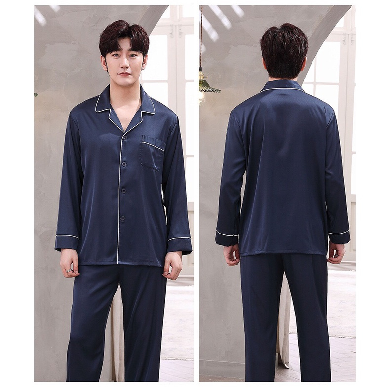 Đồ bộ mặc nhà pyjama nam dài tay vải lụa satin mềm mại, thoáng mát G8753D - Thời Trang Dương