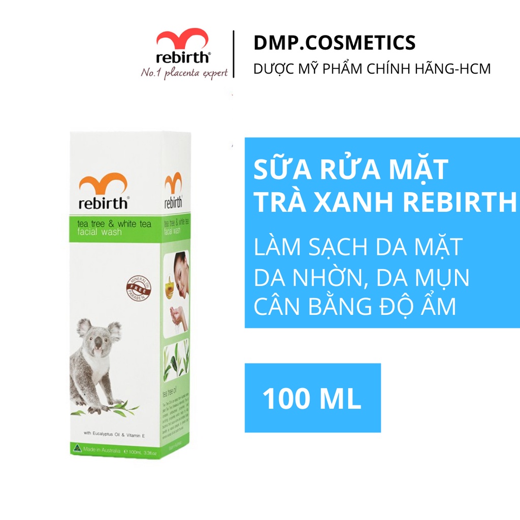 Sữa rửa mặt trà xanh & trà trắng cho da nhờn Rebirth Tea Tree & White Tea Facial Wash 100ml [Chính Hãng]