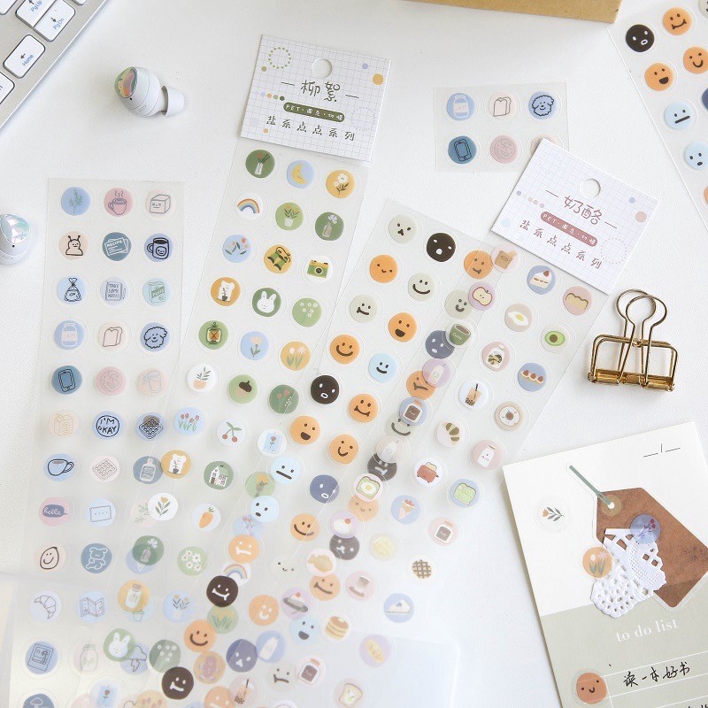 Dây Sticker dot hoạ tiết Emoji Nhựa Dẻo Trong - Dải Hình Dán Nhựa hình mặt cười trái cây cà phê hoa floral