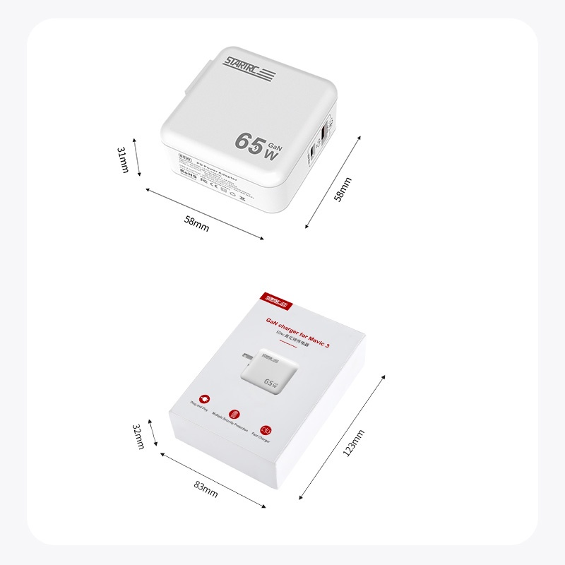 Bộ Sạc Nhanh QC3.0 Cho Pin DJI Mini 3 Pro 65W GAN