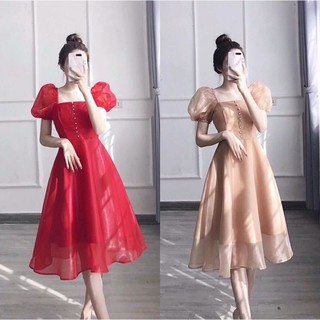 Đầm xoè dự tiệc tay phồng đính cườm hàng cao cấp (Ảnh thật shop chụp)