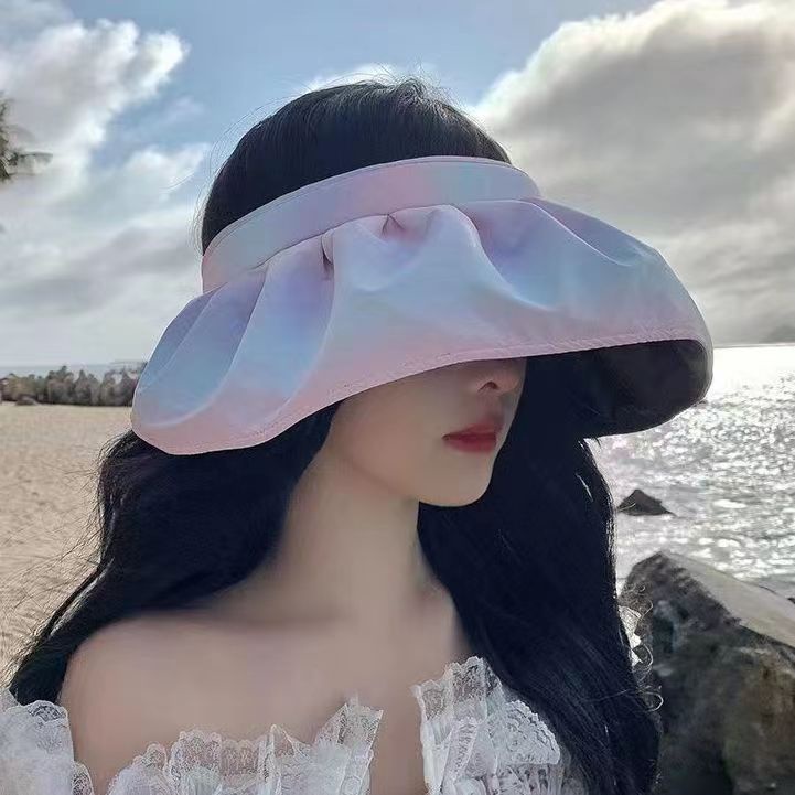 Mũ Chống Nắng Vành Rộng Hở Chóp Có Keo Dán Màu Đen Chống Tia Cực Tím Phong Cách Mới Mùa Hè Đi Biển Cho Nữ