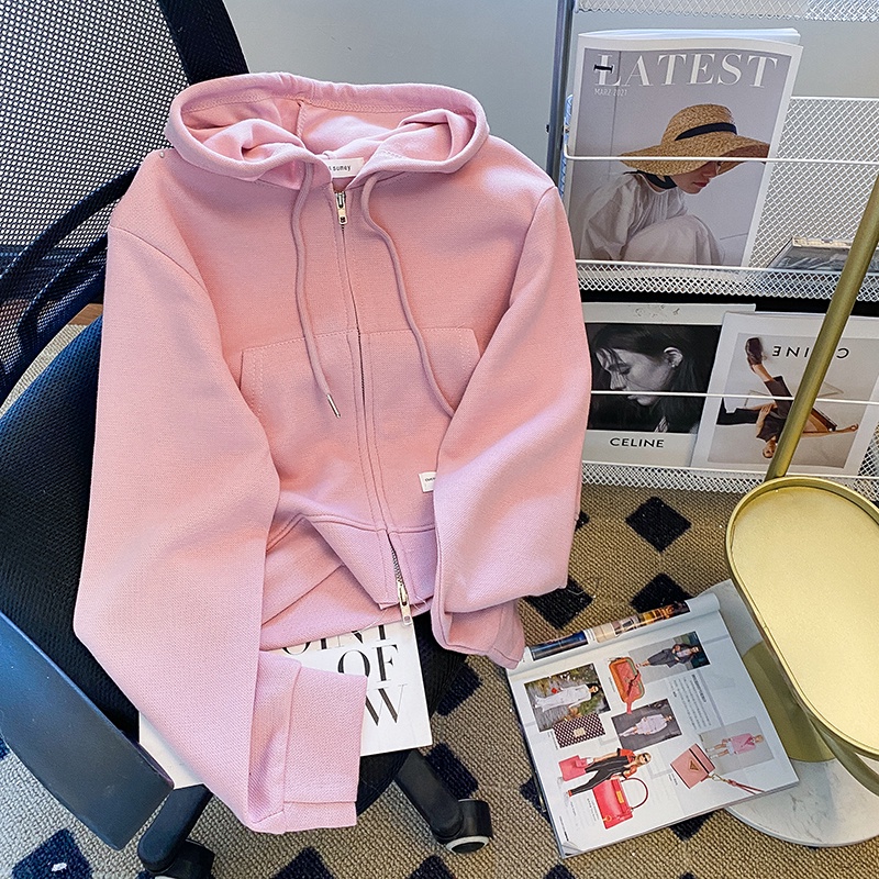 Áo khoác cardigan ZHELIHANGFEI tay dài dáng rộng lưng cao dễ phối đồ