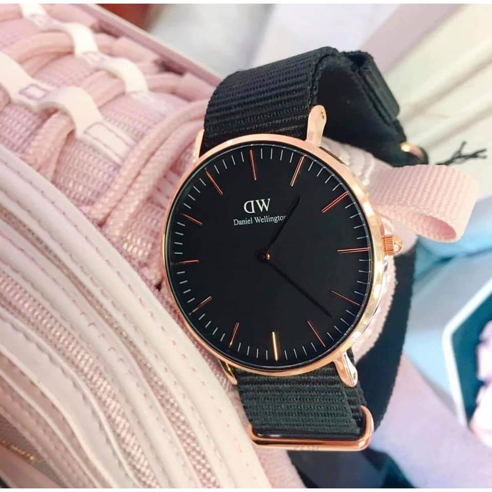 Đồng hồ D|W dây Nato đen đủ size cho Nam Nữ