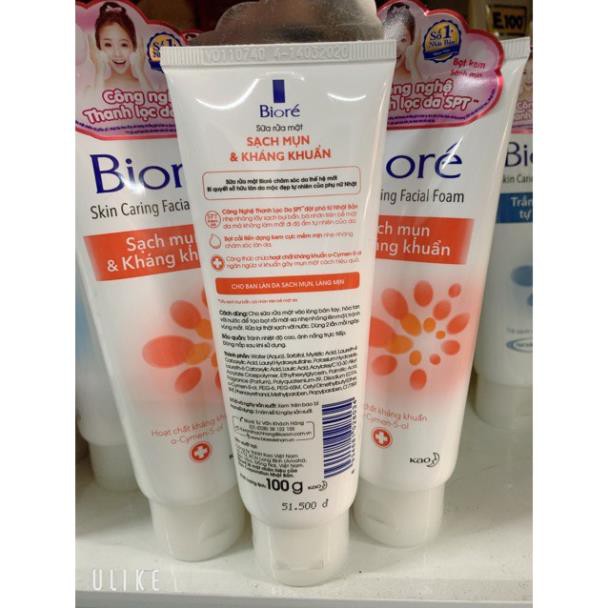 Sữa rửa mặt Biore Skin Caring Facial Foam Sạch mụn & Kháng Khuẩn 100g