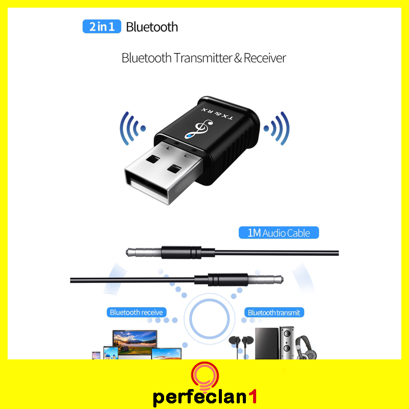 [PERFECLAN1]USB Bluetooth 5.0 Audio Adapter Transmitter Receiver for TV/PC AUX Speaker