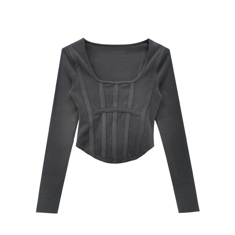 Áo Thun Tay Dài Cổ Vuông Dáng Ôm Thời Trang Quyến Rũ Cho Nữ