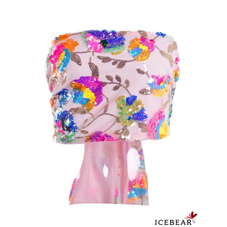 Áo Croptop Cổ Yếm Đính Kim Sa Lấp Lánh Thời Trang Quyến Rũ Cho Nữ