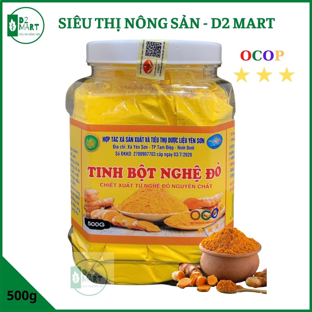 Tinh bột nghệ đỏ nguyên chất Yên Sơn 500gr - OCOP 3 sao- Hỗ trợ dạ dày, gan, khớp, làm mặt nạ- Siêu thị nông sản D2 Mart
