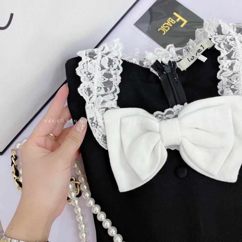 [ 𝐅𝐑𝐄𝐄 𝐒𝐇𝐈𝐏 ] VÁY ĐEN CỔ PHỐI REN NƠ TRẮNG SANG CHẢNH