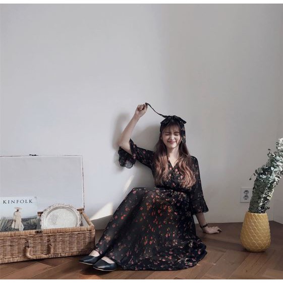 (ORDER-có sẵn đen S) Đầm vôn tiểu thư dài kem thắt nơ | BigBuy360 - bigbuy360.vn