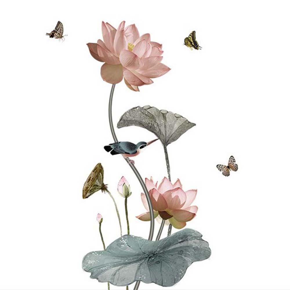 MIQUEL Miếng Dán Tường Bằng PVC Hình Hoa Sen Phong Cách Trung Quốc