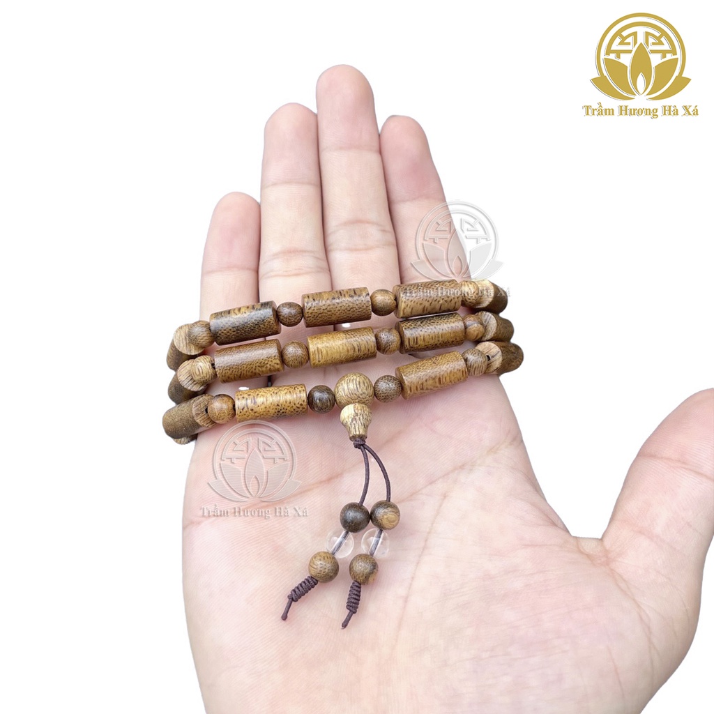 Vòng đeo tay vòng cổ Trầm Hương Hà Xá trụ trúc mix đá 8li bình an và tài lộc