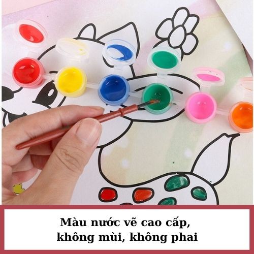 Bộ 2 và 5 TRANH TÔ MÀU kèm 6 KHAY MÀU và CỌ VẼ - Đồ chơi giáo dục mỹ thuật cho bé  sáng tạo, tiên dụng