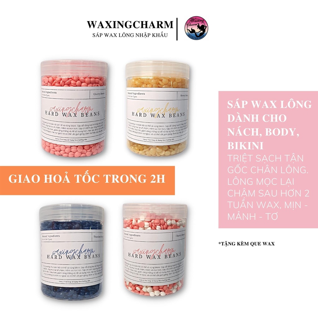 300gr Sáp Wax Lông Nóng Hard Wax Beans Waxingcharm Dành Cho Nách, Body, Bikini Tặng Que Wax