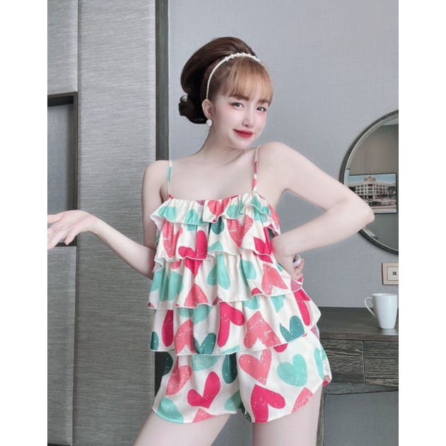 Bộ lụa tầng hoạ tiết siêu xinh xắn