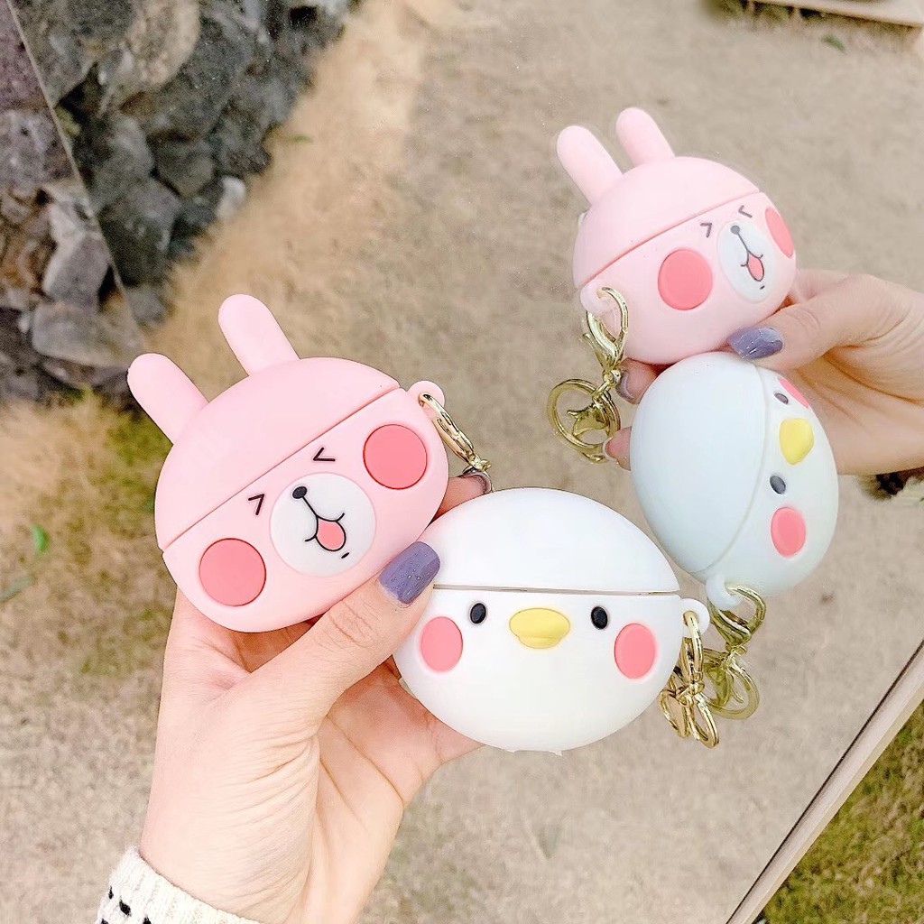 Casing Case AirPods Pro Cute 3d White Duck Pink Rabbit AirPods 3 Cover Silicone Apple AirPod Headset Soft Case Keychain
