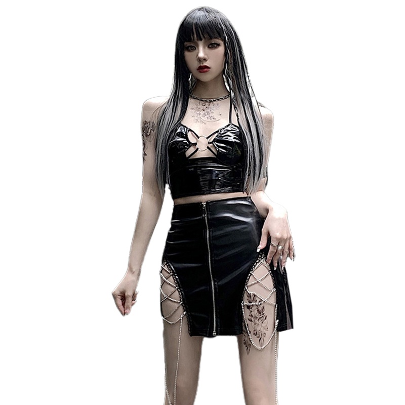 Áo Croptop Da PU Không Tay Phong Cách Gothic Gợi Cảm