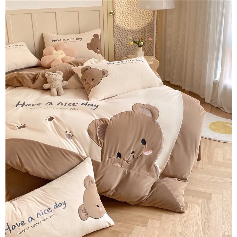 Set Chăn Ga Giường Và Vỏ Gối Chất Nỉ Nhung Gấu Bear Siêu Mềm Mịn Baby Dreams | BigBuy360 - bigbuy360.vn