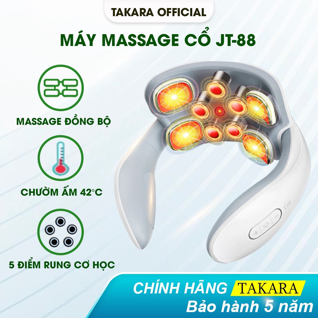 Máy Massage Cổ Vai Gáy, Mát Xa Xung Điện Cùng 5 Đầu Rung Takara Trị Liệu Nhức Mỏi JT88 BH 12 Tháng