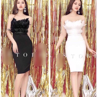 Đầm cúp ngực lông vũ