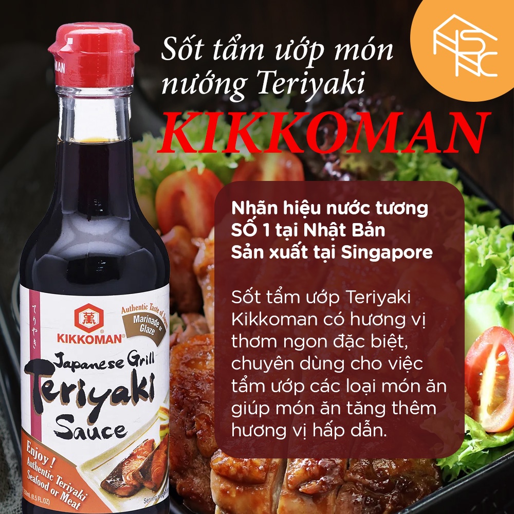 Sốt tẩm ướp Teriyaki Mật Ong &amp; Nước tương hiệu Kikkoman 250ml