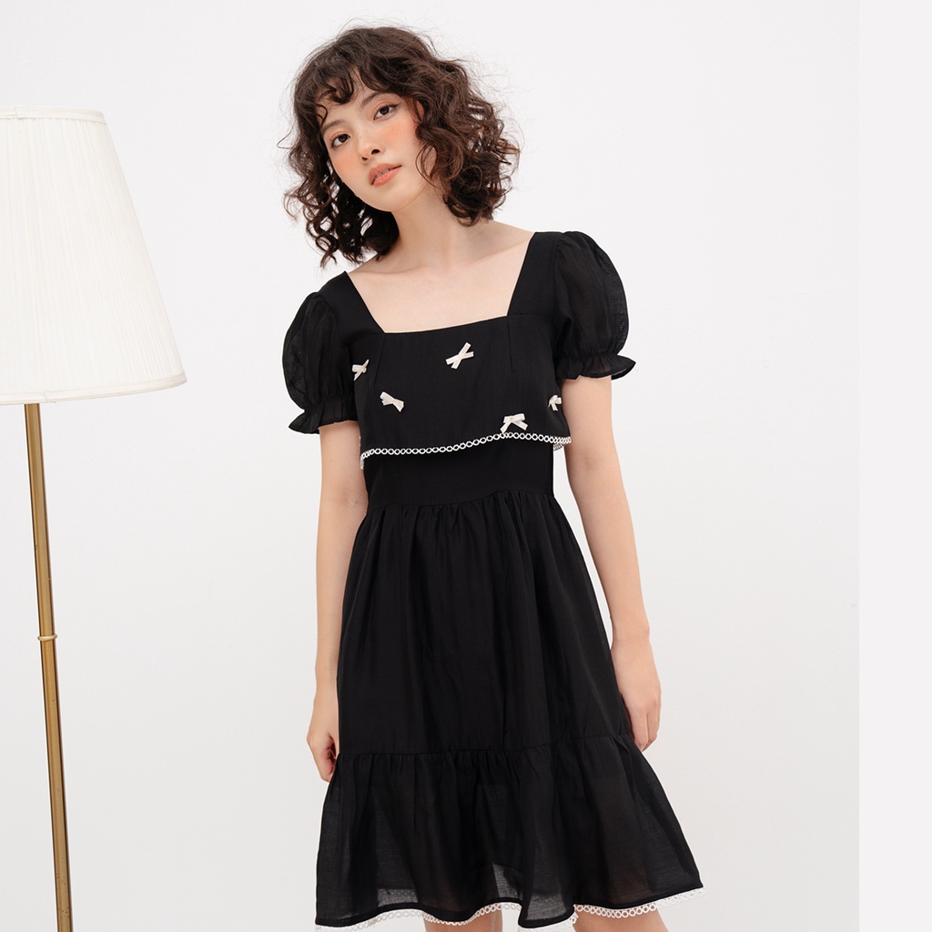 BLEUBIRD Váy lụa đính nơ dáng xoè Kiki Dress