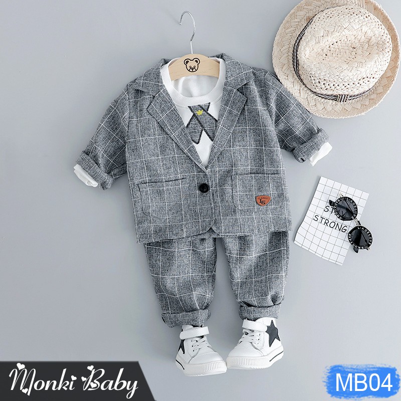 [LẺ SIZE 14-17kg] - Bộ trẻ em dáng vest 3 chi tiết cho bé trai, phong cách trẻ trung, mặc sinh nhật, sự kiện | MB04