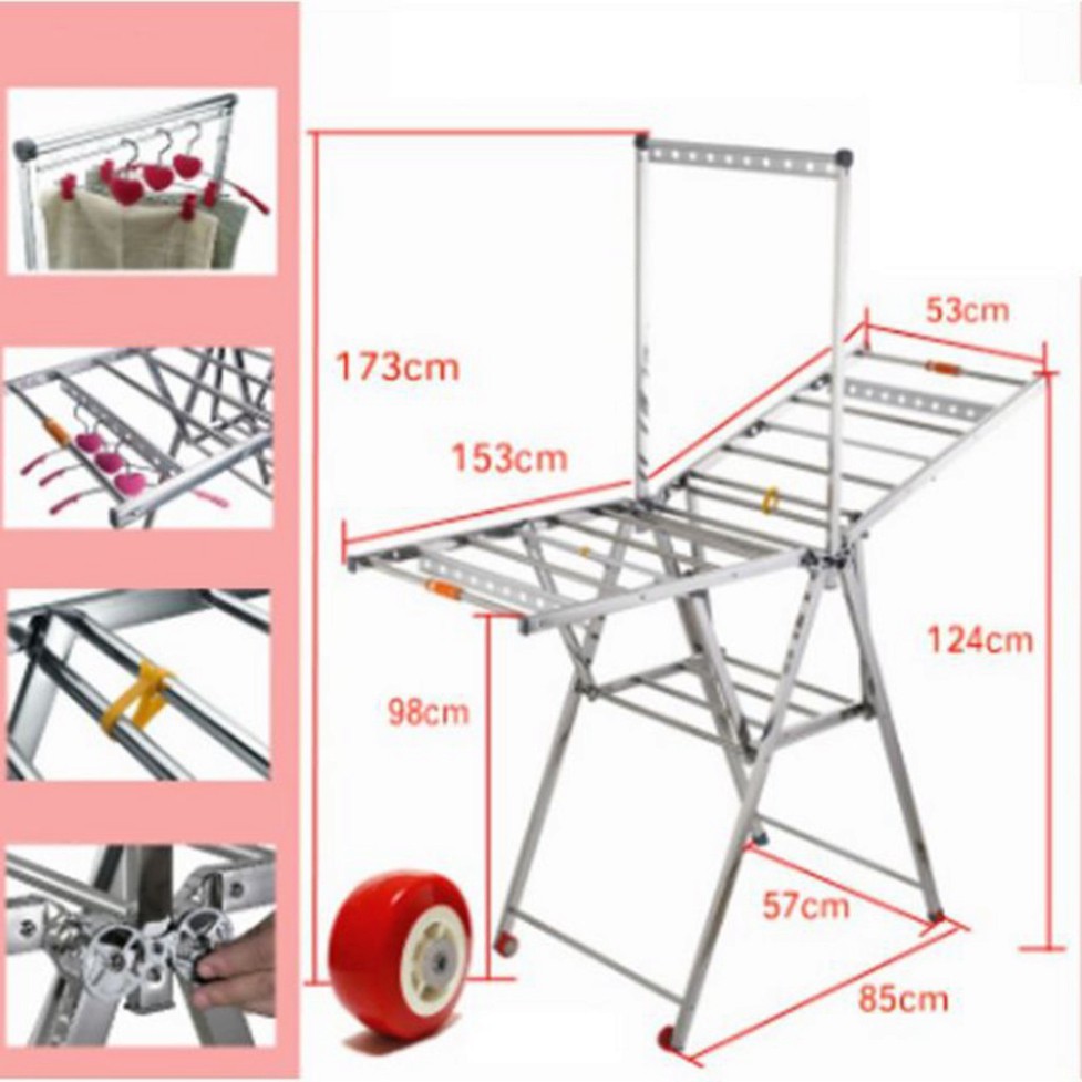 QQ1 Giàn phơi đồ sào phơi đồ thông minh đa năng, khung thép không gỉ, mang bánh xe chuyển di, gấp gọn lúc không sử dụng