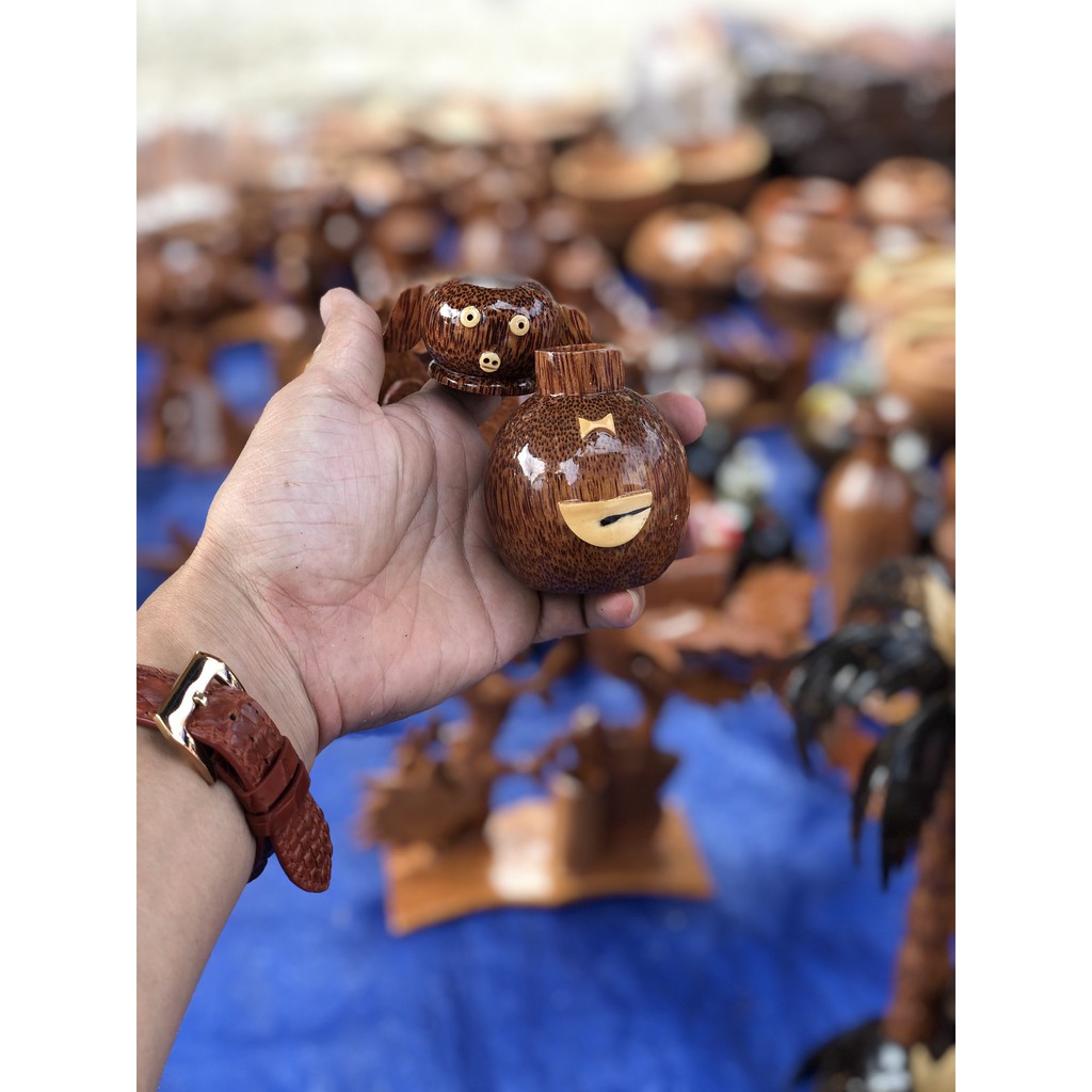 [Có Video] Hũ tăm bằng gỗ dừa hình con heo - siêu dễ thương - mỹ nghệ dừa bến tre