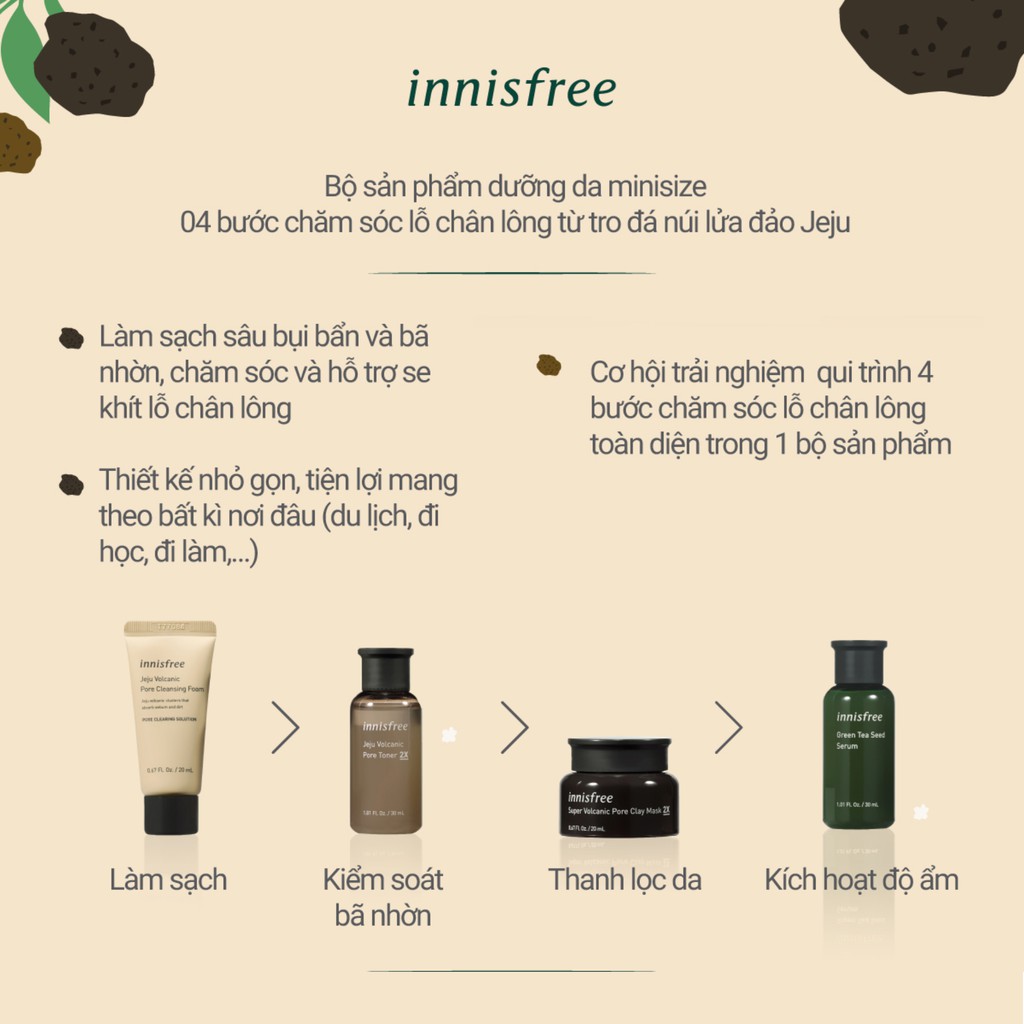 [COSINNI4 -10% ĐH350K]Bộ sản phẩm chăm sóc da và se khít lỗ chân lông innisfree Pore Care Set with Volcanic Clusters