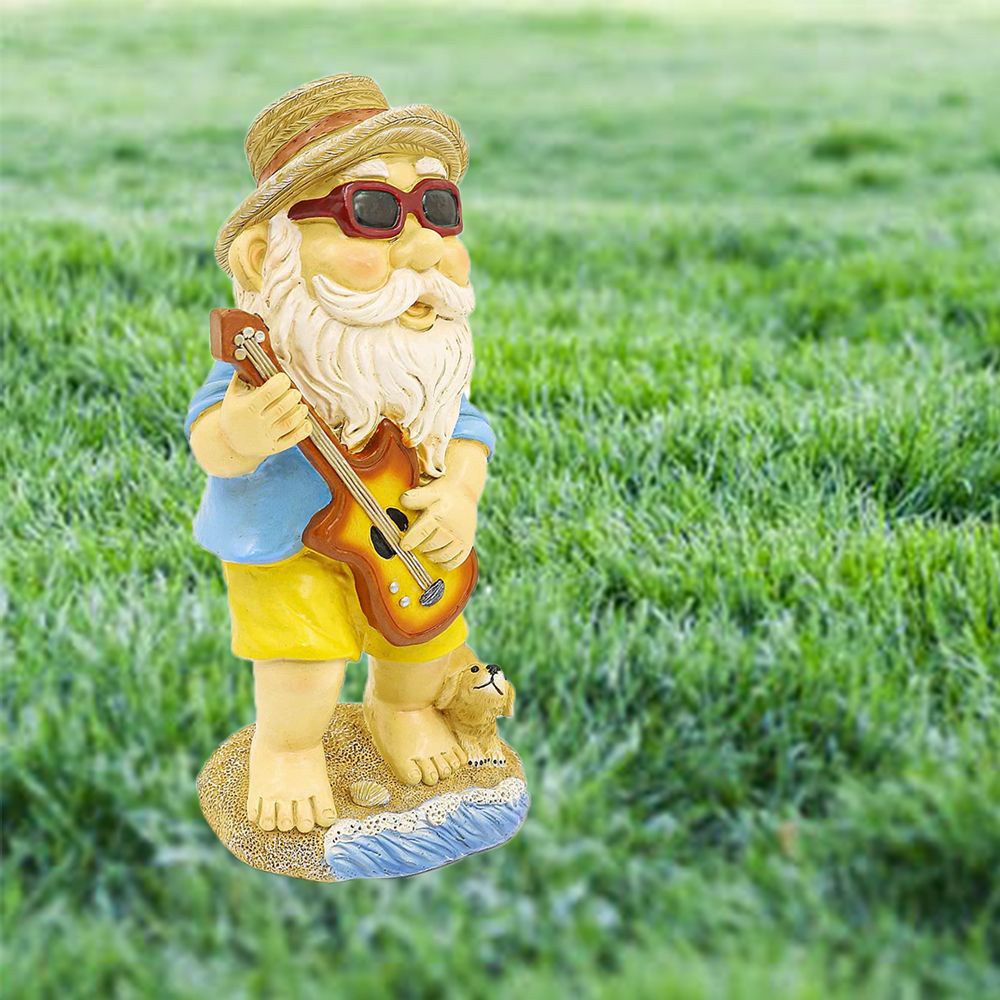 BEAUTY Home Hippie Gnome Statue with Guitar and Puppy Porch Outdoor/Indoor Decor Garden Sculpture Yard Balcony Colorful Art Decorations Patio Simmer Funny Lawn Figurine