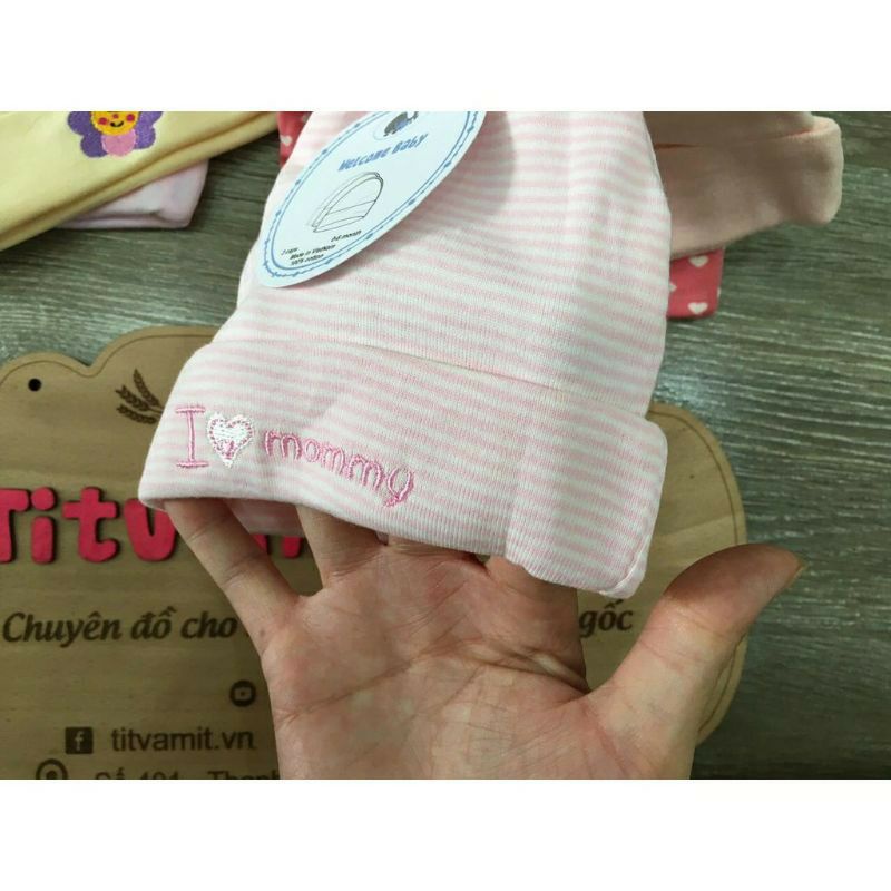 set 3 chiếc mũ nỉ cotton thu đông cho bé sơ sinh