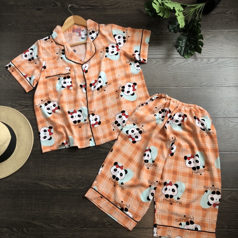 Đồ bộ Pijama cộc tay quần lửng lụa thái caro dưới 58 kg -Đồ bộ mặc nhà xịn xò siêu xinh