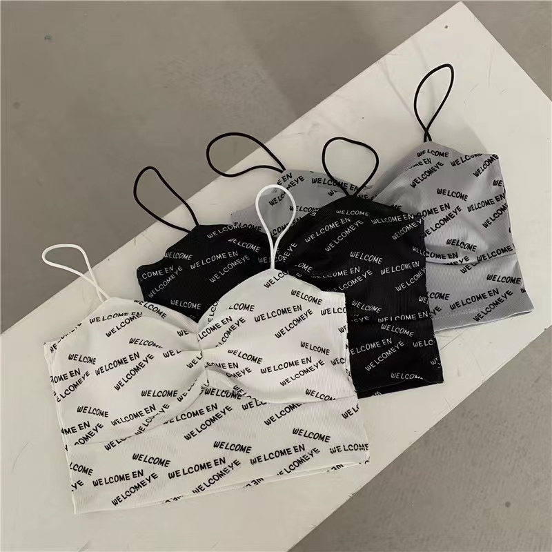 DUNEA Áo croptop hai dây in chữ phong cách quyến rũ dành cho nữ