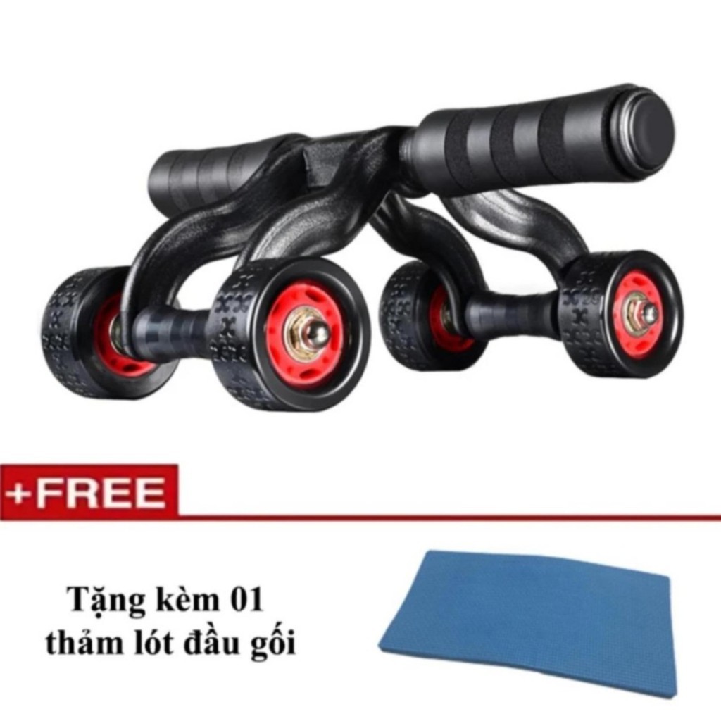 Dụng Cụ Tập Thể Dục, Con lăn tập cơ bụng 4 bánh + Tặng kèm thảm gối