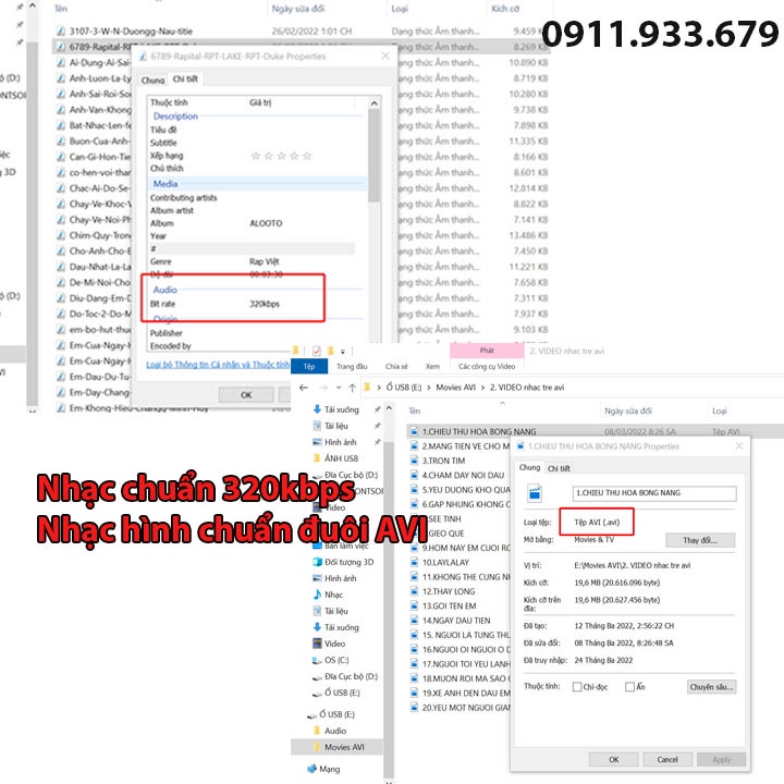USB nghe nhạc chất lượng cao 320kbps,nhạc hình chuẩn đuôi AVI (nhạc hình + nhạc tiếng)
