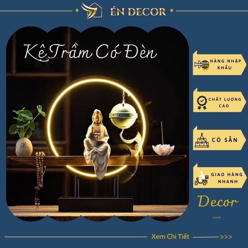  Tượng Phật Quan Âm Bồ Tát Có Đèn Led, Đốt Hương Trầm, Tượng Phật An Nhiên, Én Decor