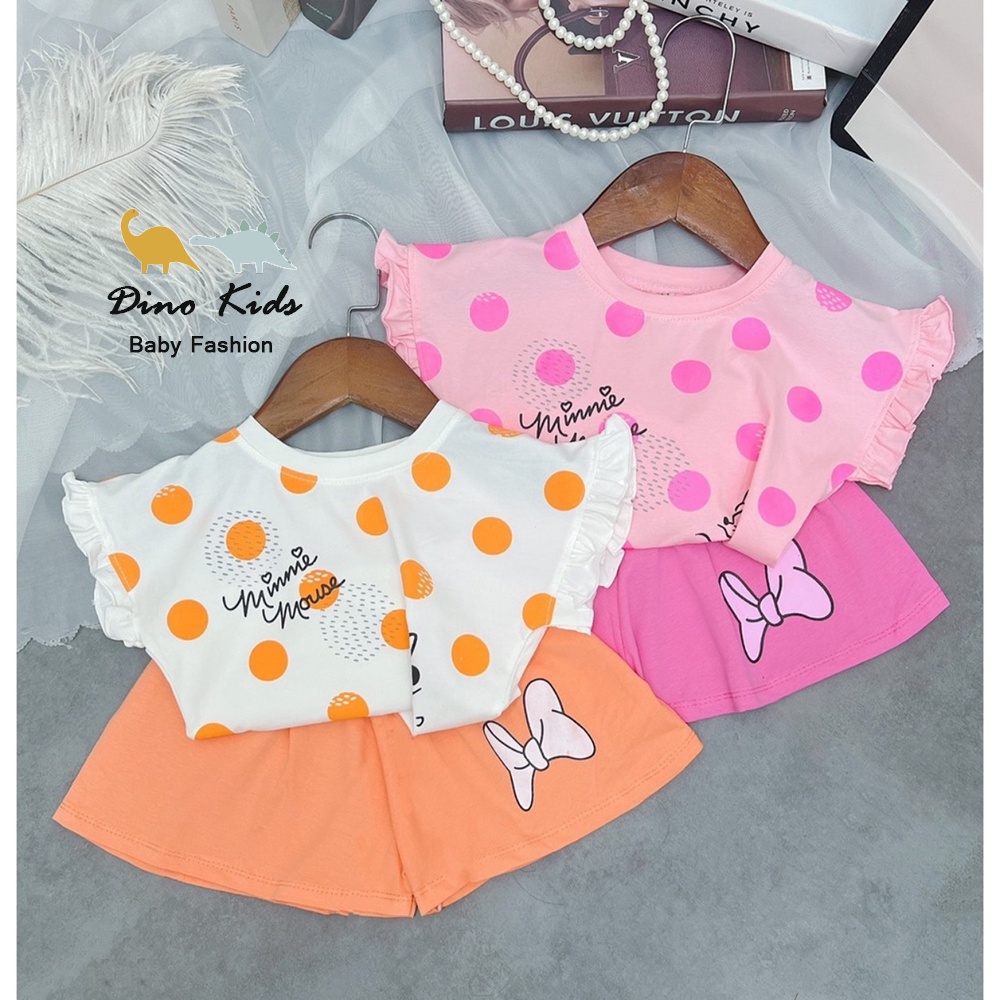 Bộ cộc tay bé gái chất cotton chấm bi tay bèo quần giả váy cho bé