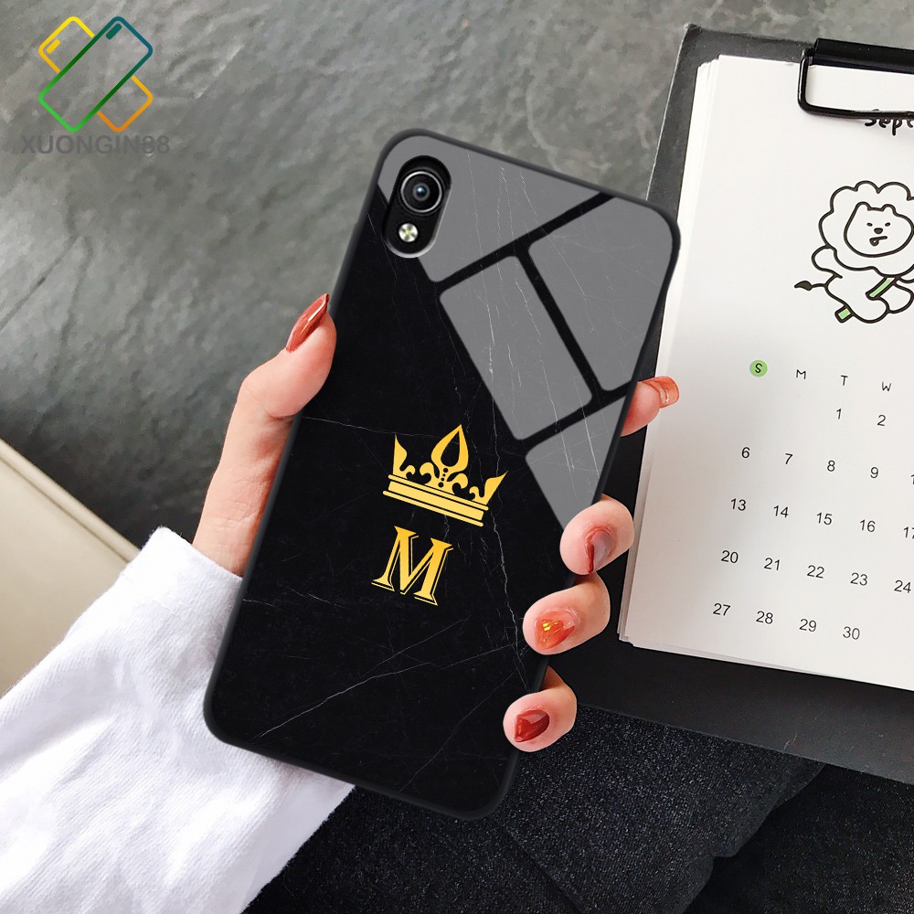 Ốp lưng kính VIVO Y91C in 3D hình chữ cái vân đá