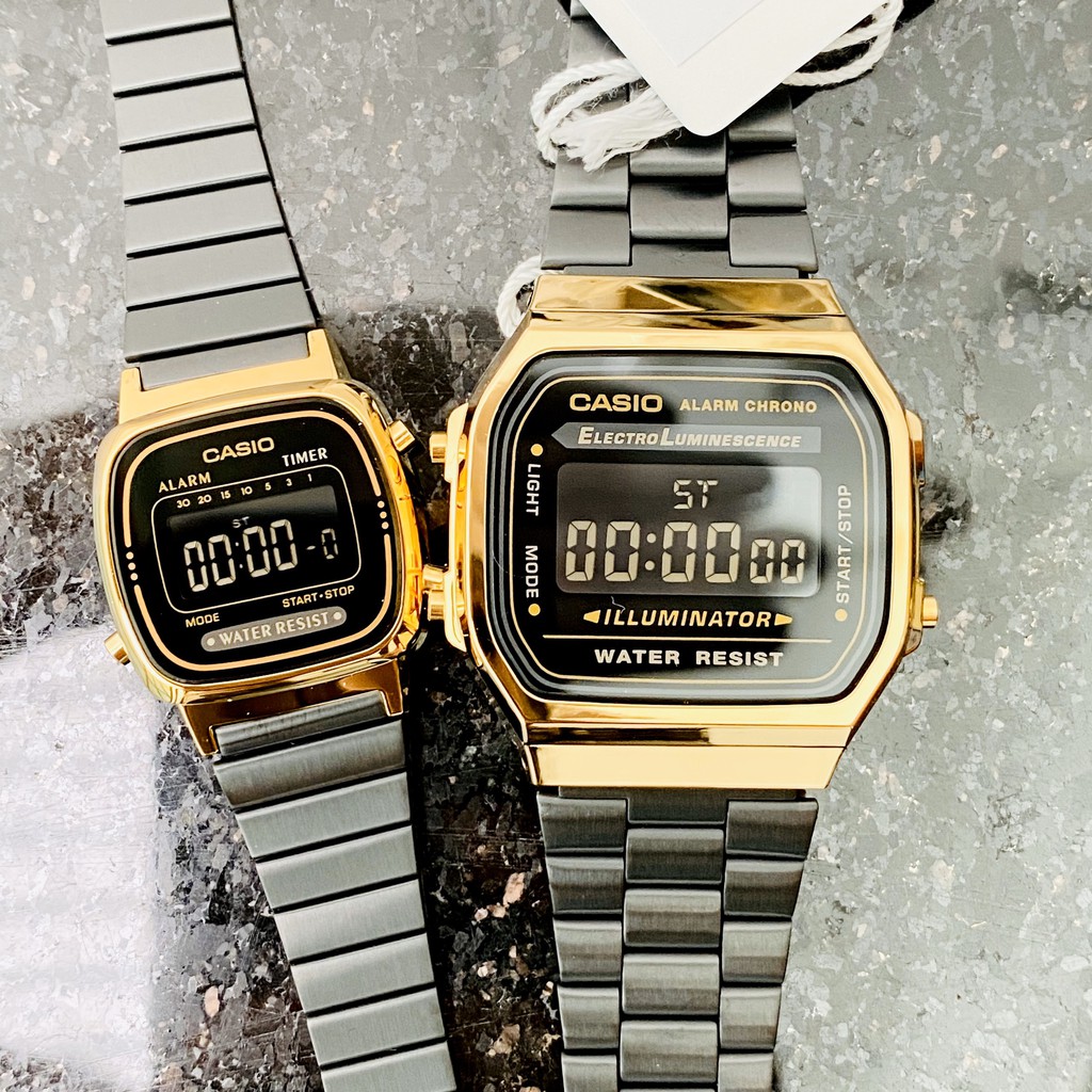 (Ảnh thật) Đồng hồ Couple Casio A168 và La670 Gold Black - Chính hãng