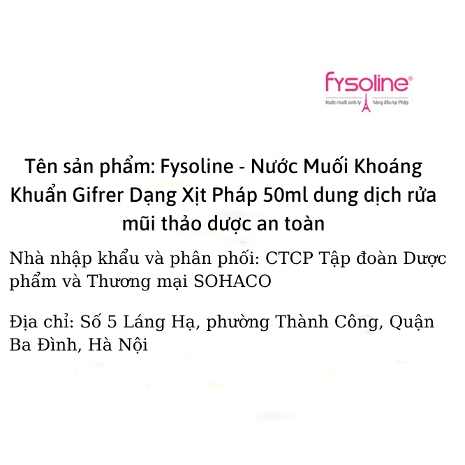 Fysoline - Nước Muối Kháng Khuẩn Gifrer Dạng Xịt Pháp 50ml dung dịch rửa mũi thảo dược an toàn