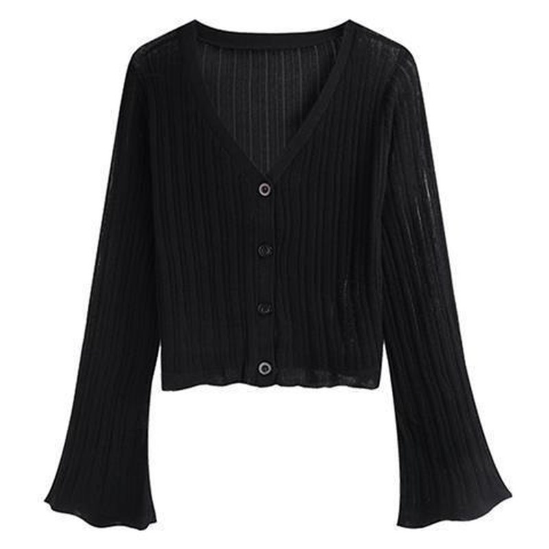 Áo Cardigan Hai Dây Mỏng Dáng Ngắn Màu Đen In Hoa Thời Trang Xuân Trẻ Trung