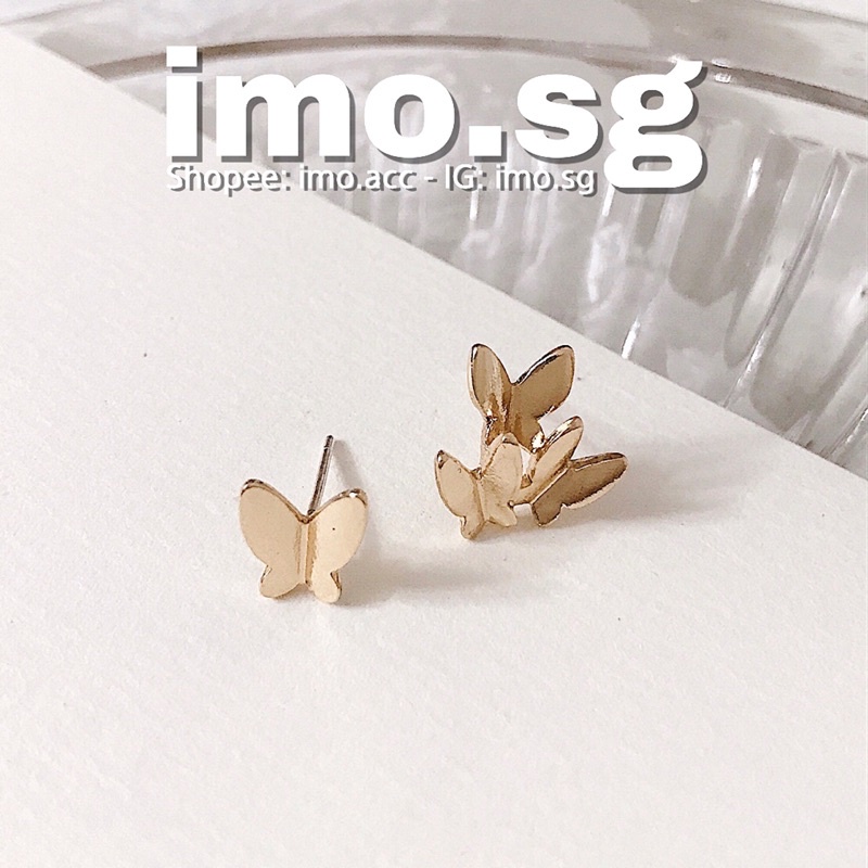 Bông tai xinh bạc 925 bướm vàng bất đối xứng - Hàn Quốc style - Ulzzang style
