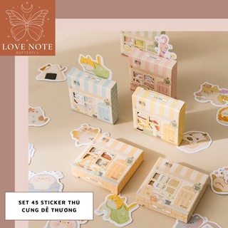 Set 45 sticker/miếng dán hình thú cưng dễ thương (có trùng mẫu) trang trí sổ tay, điện thoại, laptop, nón bảo hiểm