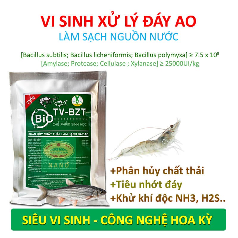 Men vi sinh xử lý đáy ao hồ nuôi Tôm Cá BZT